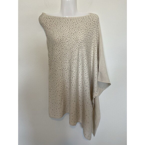 Ming Wang Poncho Sweater O/S Ivory Women's Rhinestone Look Beads Super Soft - Picture 1 of 9